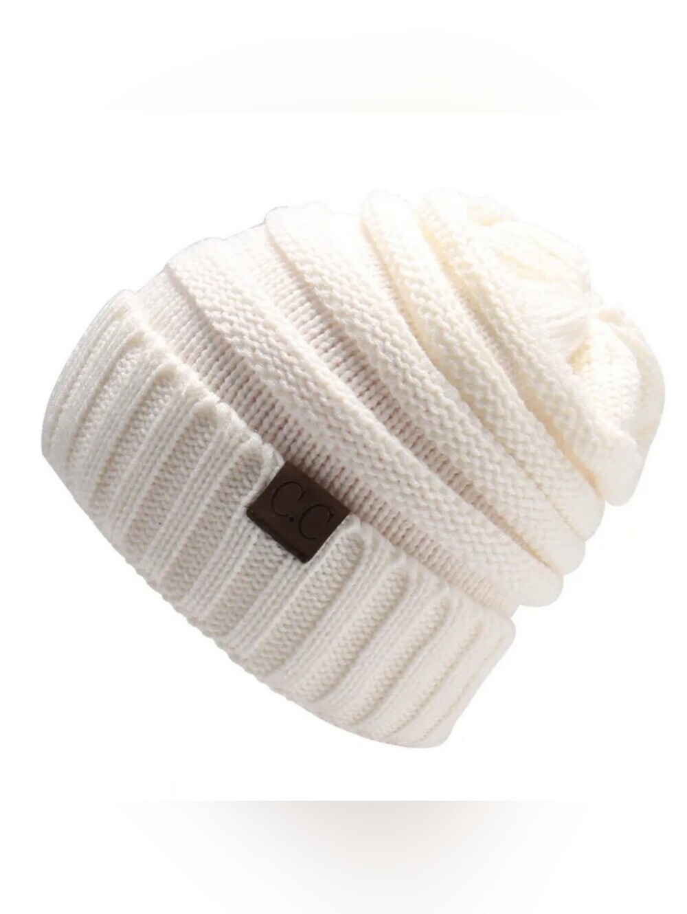 C.C White Ribbed Knit Hat Beanie